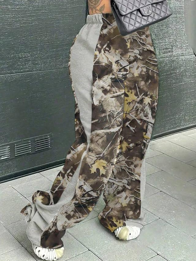 casual camouflage print patchwork sweatpants