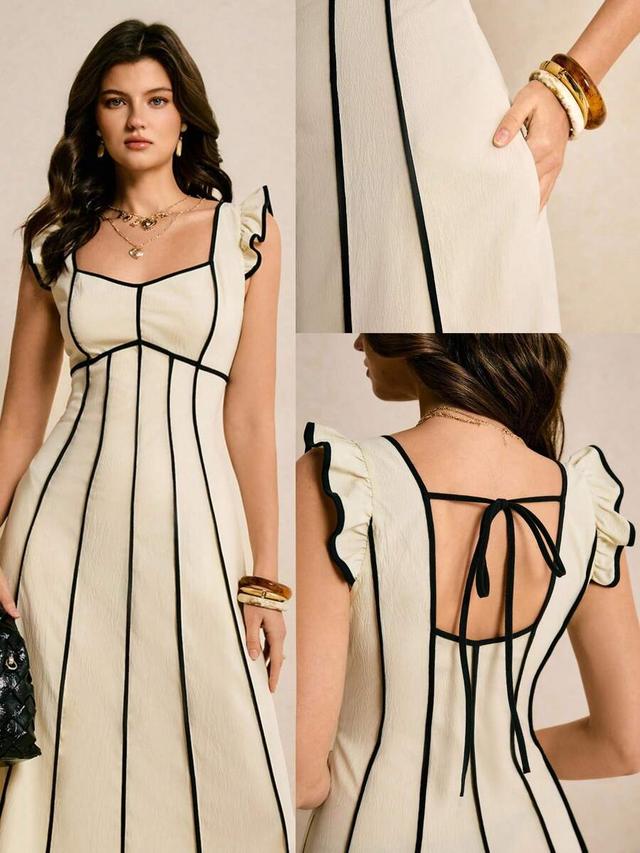 minimalist colorblock square neck sleeveless dress with back tie