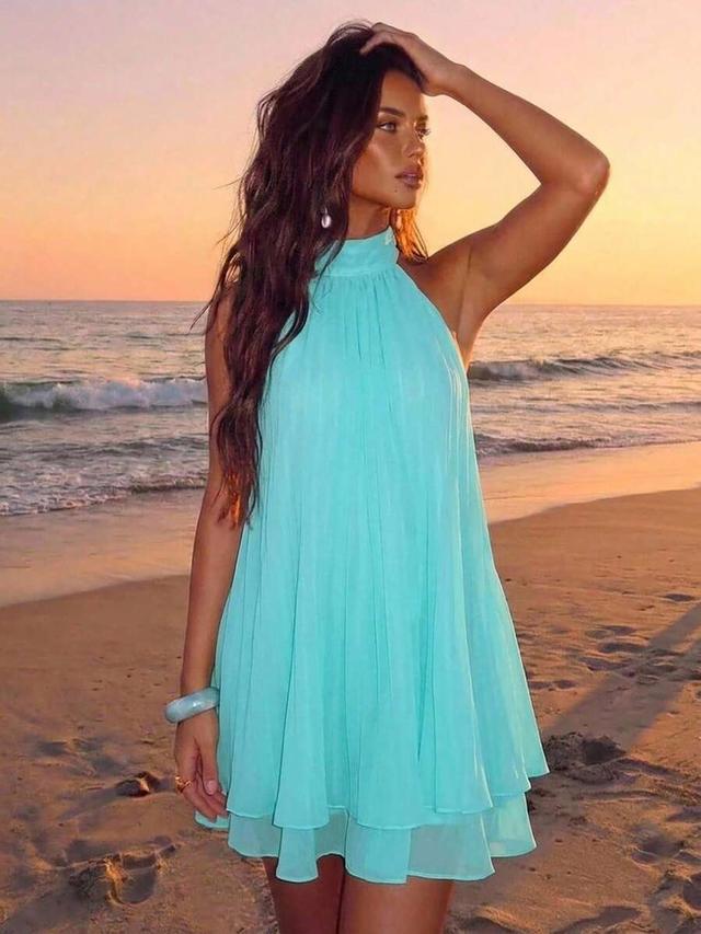 aloruh women's chiffon backless halter mini dress