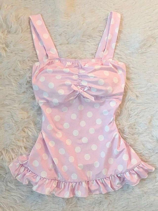 pink and white polka dot slim-fit crop top