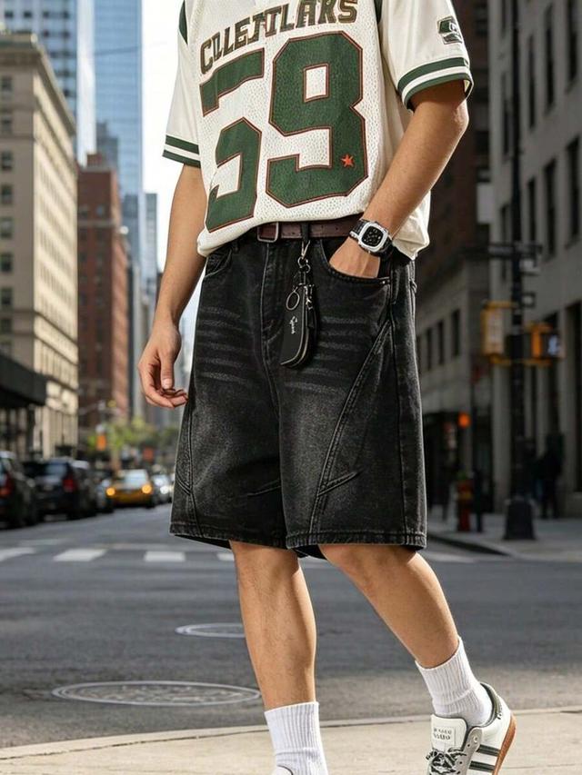 men's vintage washed deconstructed patchwork denim shorts