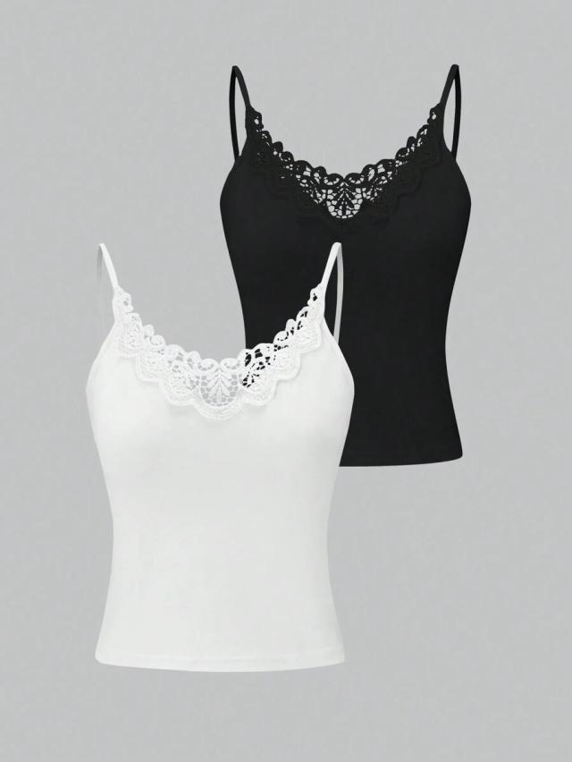 black qadelle women's spliced lace camisole tank top