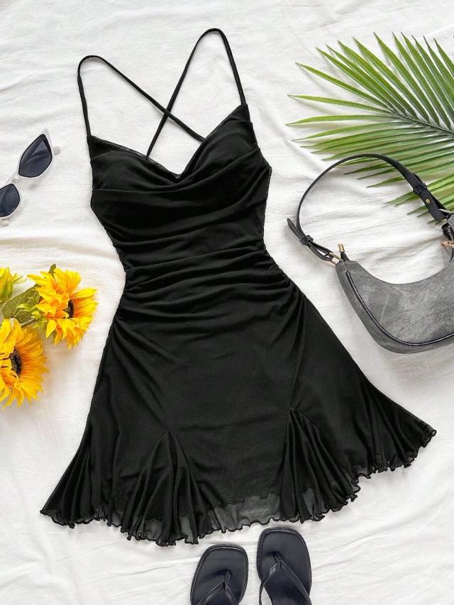 black summer spaghetti strap mini dress