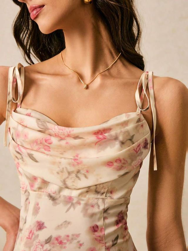 floral print maxi slip dress with cowl neckline