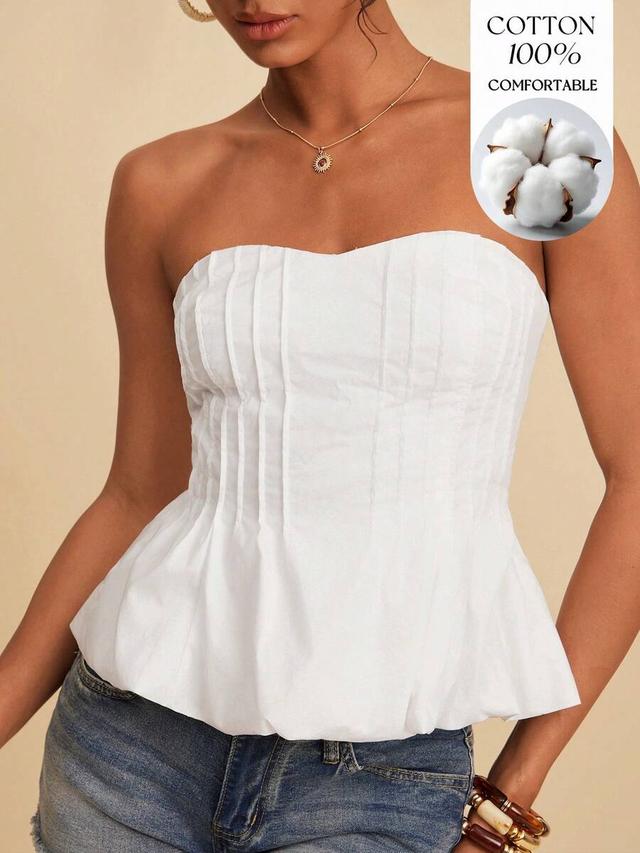 white solid color peplum hem bandeau top