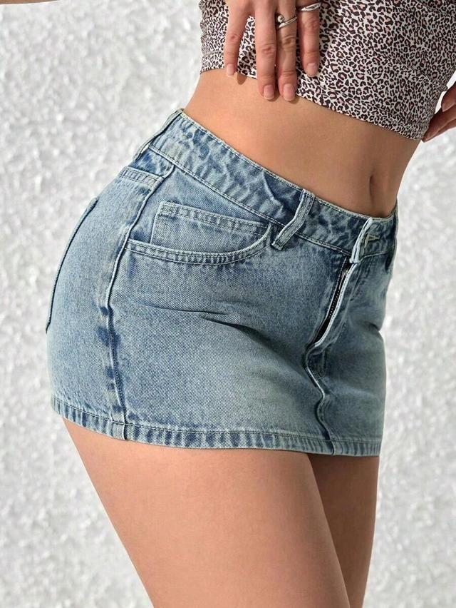 petite women casual pocketed bodycon short denim mini skirt