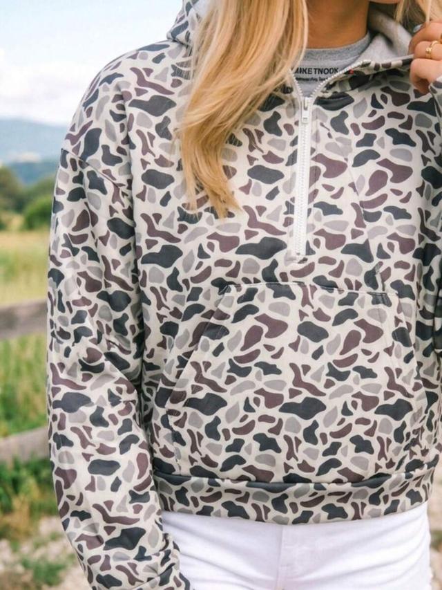 women's y2k camo print half zip pullover sweatshirt