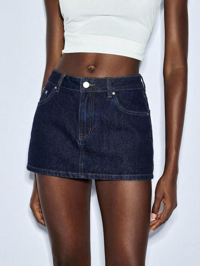 dark wash denim mini skirt