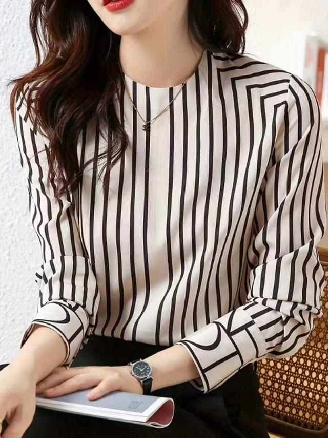 women's elegant casual long sleeve striped shirt