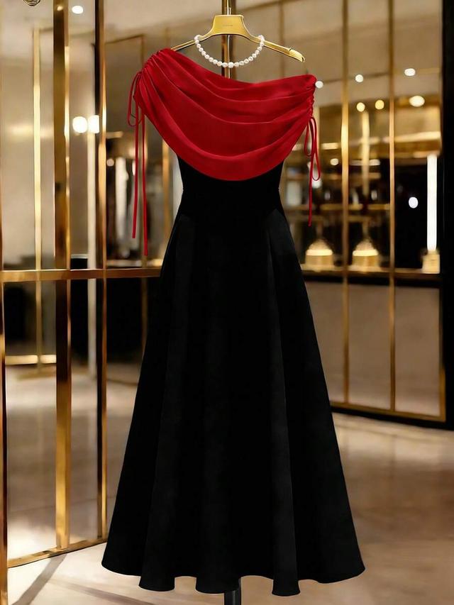 black and red colorblock swing a-line dress