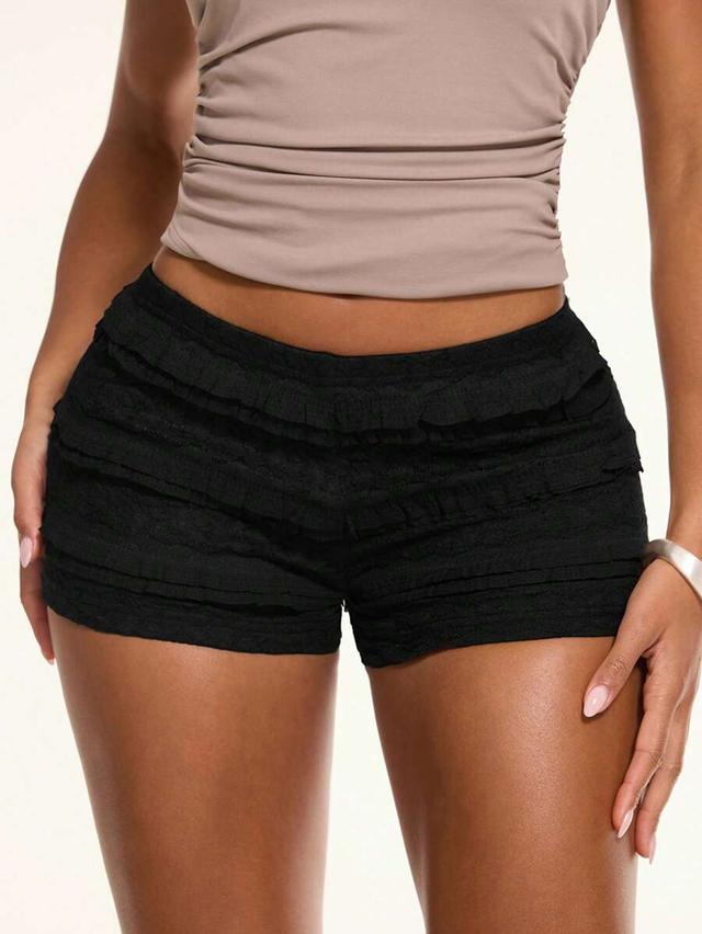 black lace tiered ruffle micro shorts