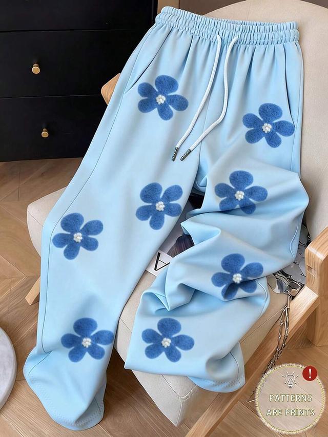 light blue floral floral print relaxed fit sweatpants