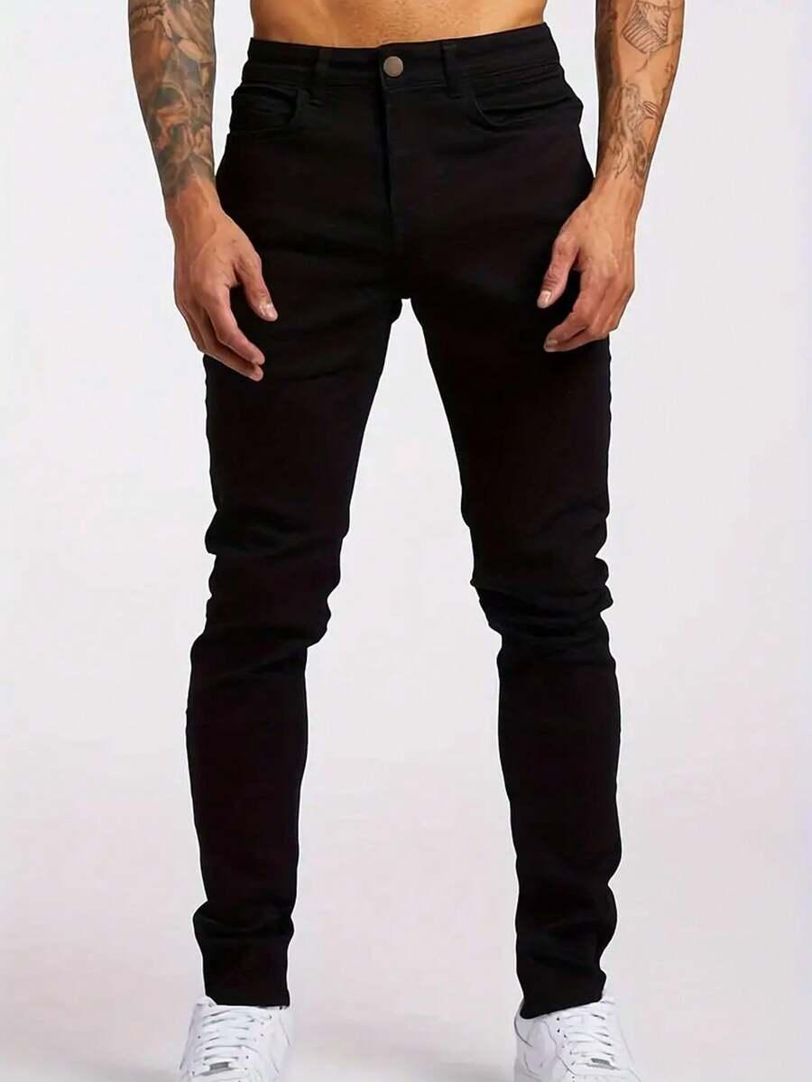 men's black casual elastic slant pocket jeans