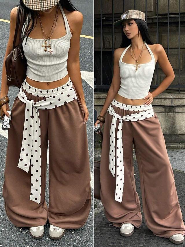 dark brown baggy low rise polka dot tie sweatpants