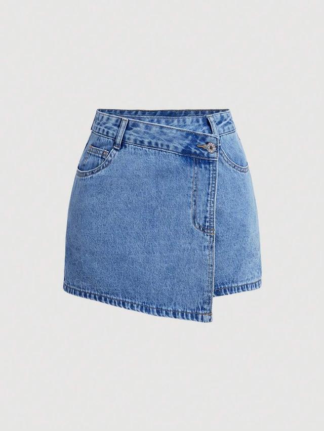 asymmetrical hemline casual denim mini skirt