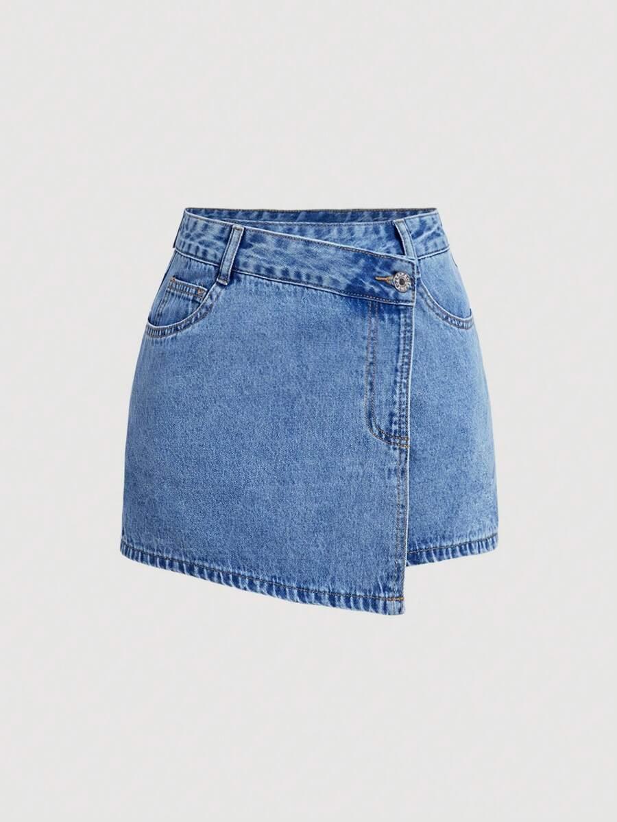 asymmetrical hemline casual denim mini skirt