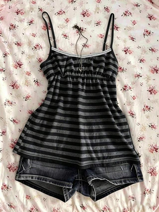 striped camisole with denim shorts