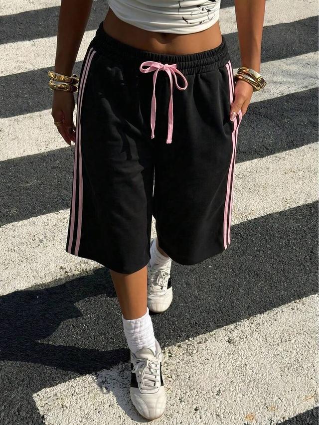 black and white striped athletic harem shorts