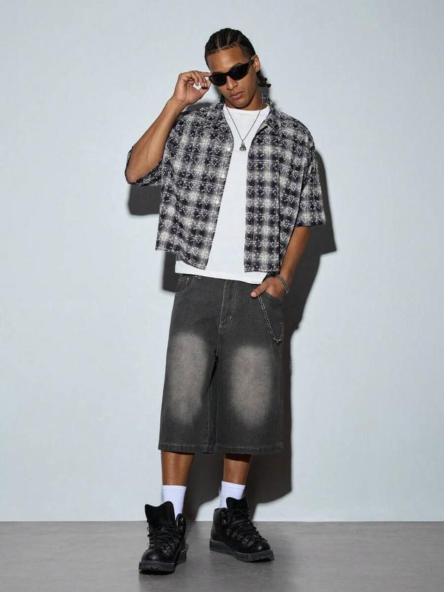 modcrash vintage american washed denim loose straight leg shorts