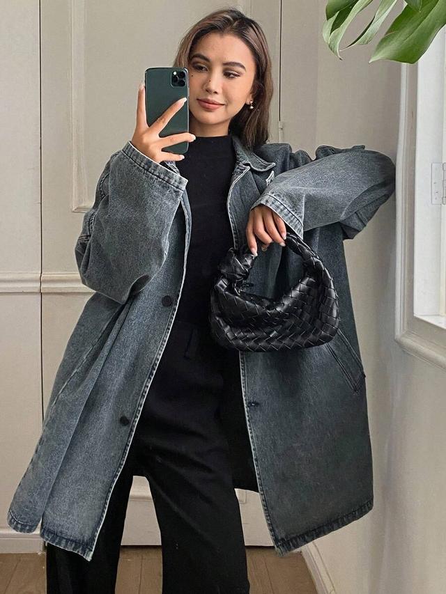 oversized grey wash denim shirt jacket