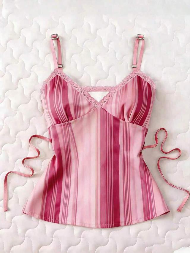 islasuriya women's striped contrast lace camisole top