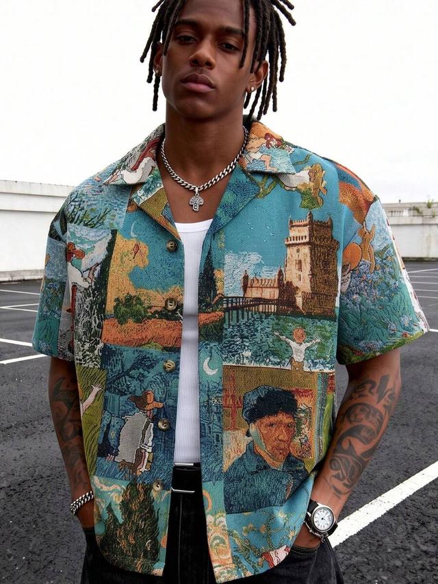 men's ultra loose fashion boxy fit tapestry shirt