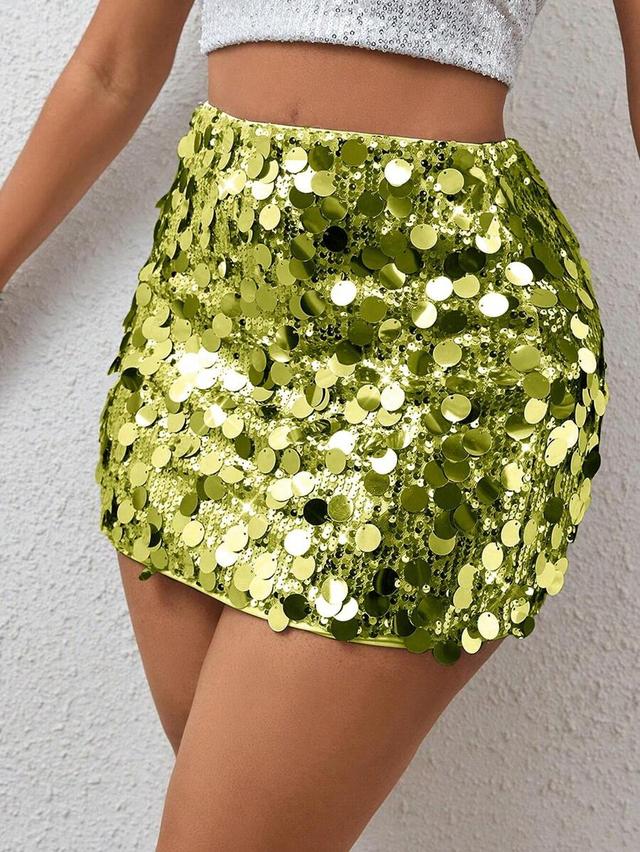 lime green sequin bodycon mini skirt