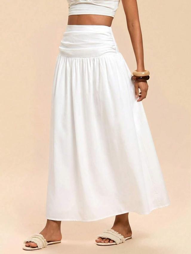white pleated waist casual boho summer skirt
