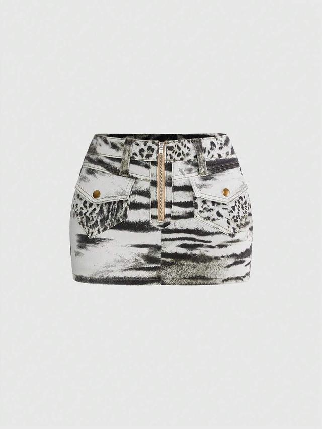 y2k denim mini skirt with animal print