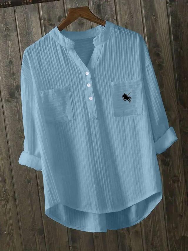 inawly embroidered collar white striped blouse