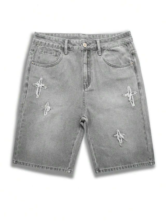 manfinity hypemode grey patched denim shorts