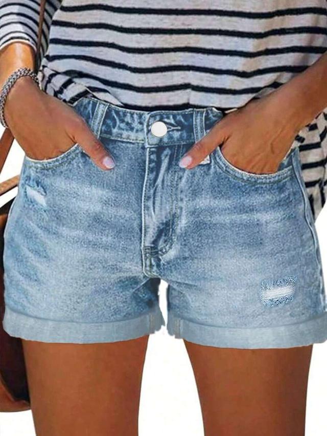 mid-waist cuffed light wash denim shorts