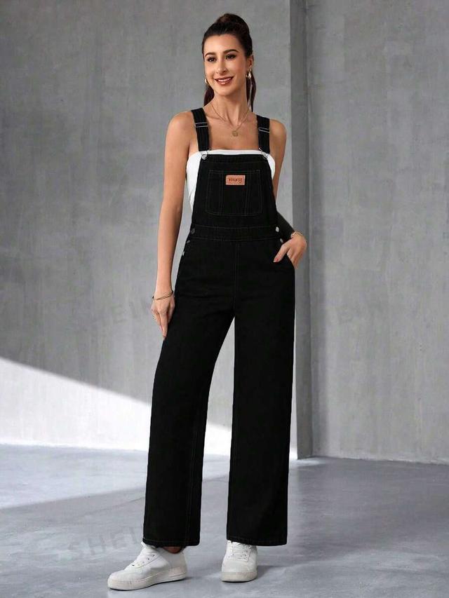 black denim wide leg dungaree overalls