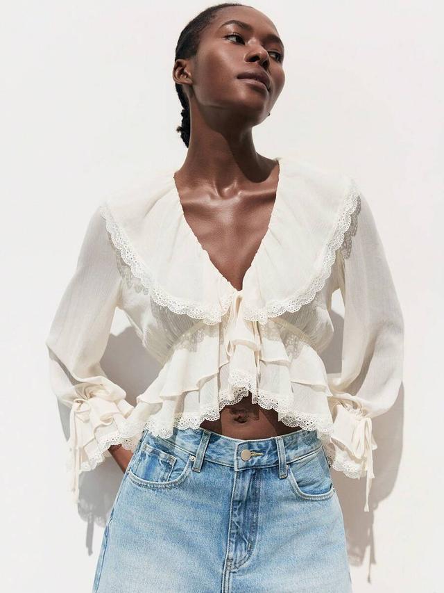 maija cream white ruffled lace trim blouse