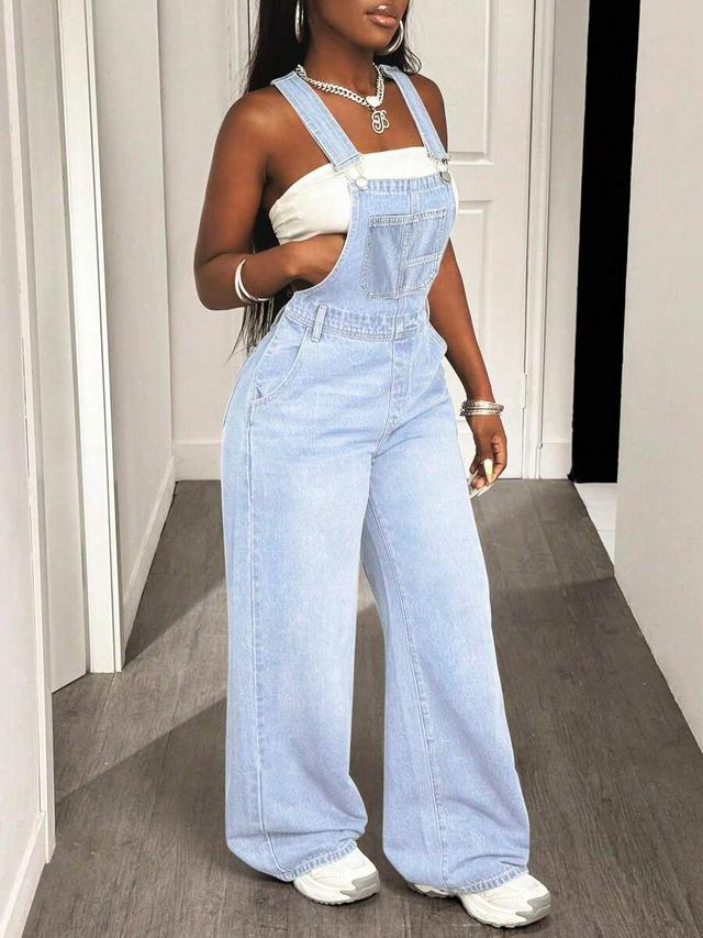 light blue wide leg overalls