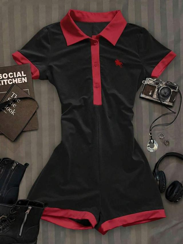 black and red polo collar playsuit