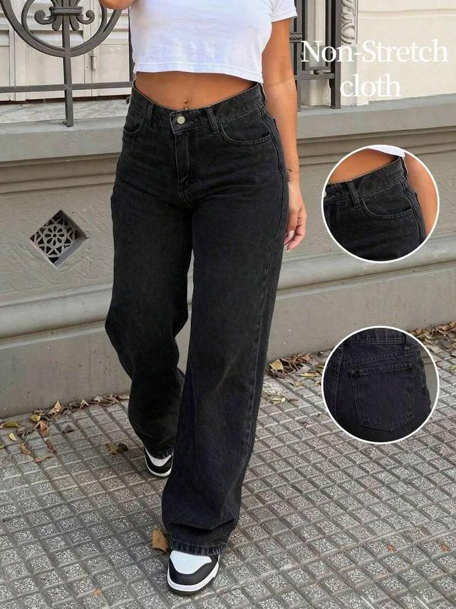 black high-waisted relaxed fit denim jeans