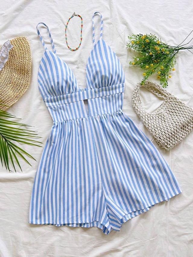 blue and white striped summer casual playsuit