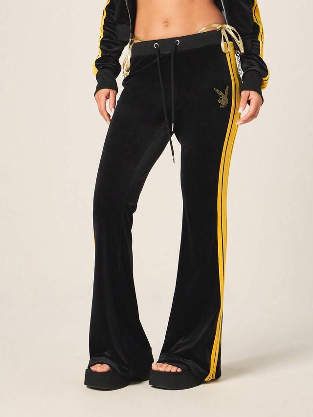 missguided x playboy black velour flare leg joggers