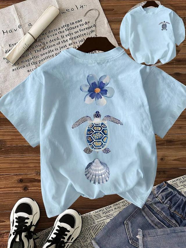 pale blue inawly light blue cotton round neck graphic t-shirt