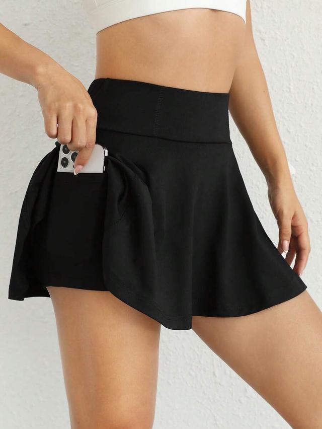 solid black wideband waist athletic skirt with phone pocket