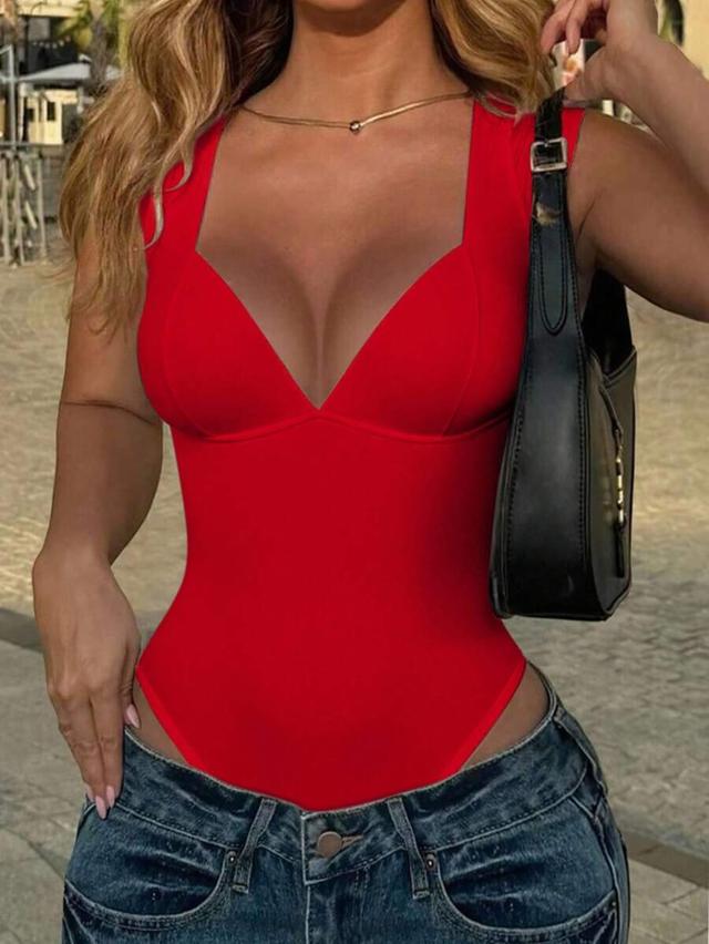 red sweetheart neckline sleeveless bodysuit