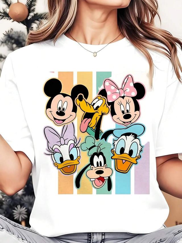 disney characters graphic print white cotton t-shirt