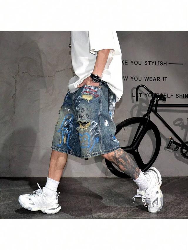 vintage graffiti ripped loose wide leg denim jorts