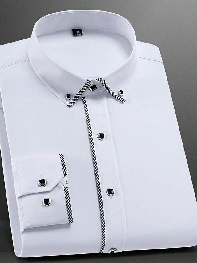 men's white long sleeve button-up shirt with striped trim