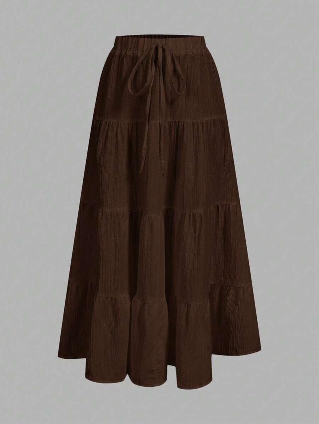 brown tiered casual vacation maxi skirt
