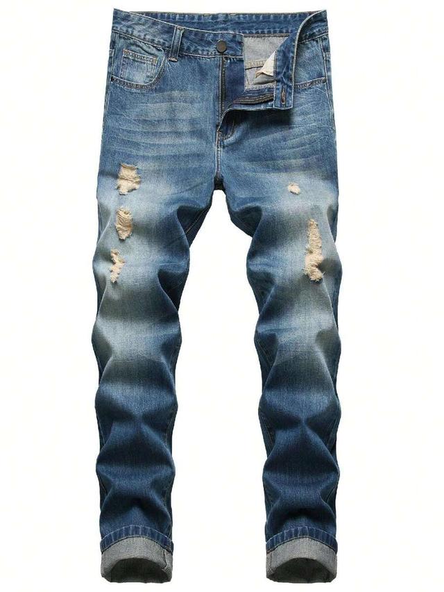men's light blue distressed slim fit denim jeans