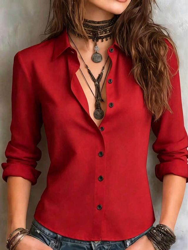 solid red long sleeve collared button-up shirt