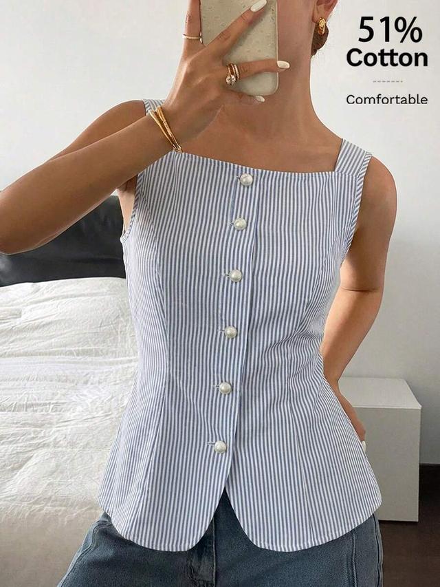 casual elegant striped print cotton tank top
