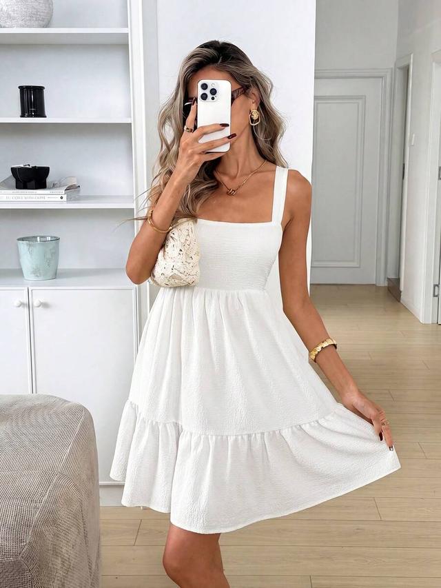 white square neck backless bow tie ruched ruffle dress